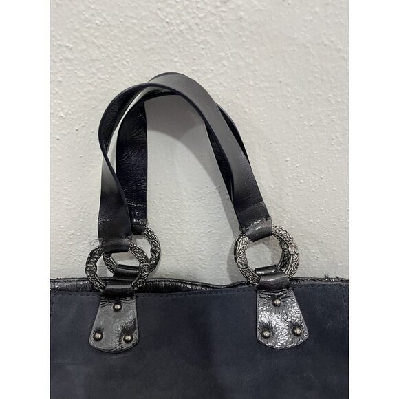 Gianni Bini Large Tote Bag Blue Suede style bucket - Picture 2 of 16